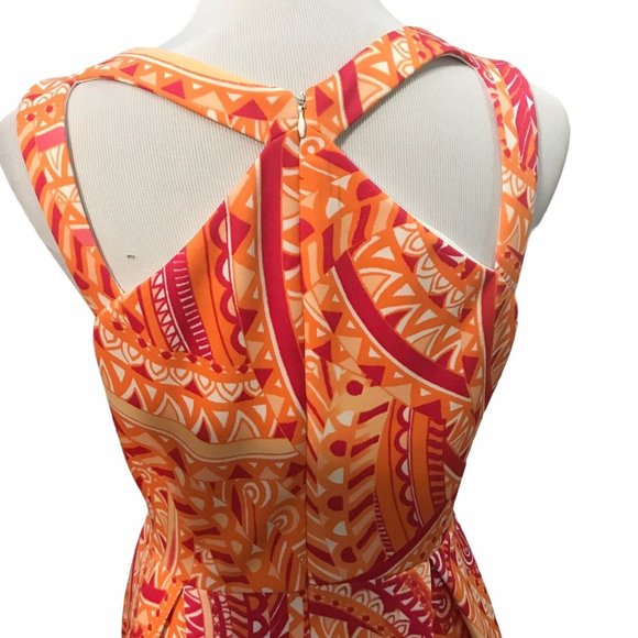 Sandra Darren Womens Sleeveless Fit & Flare Dress Orange Pink & White Sz 10 - Picture 6 of 9